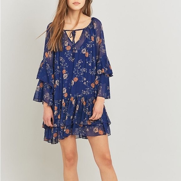 Free People Dresses & Skirts - Free People Sunset Floral Blue Mini Dress Size Medium